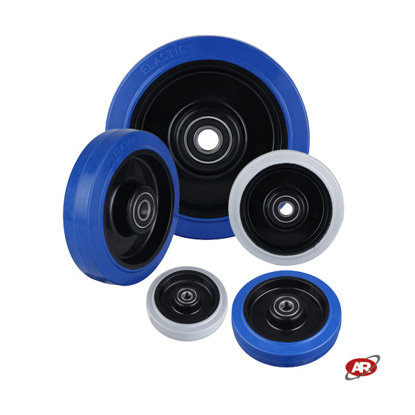 Roues en caoutchouc élastique | BLEU OU GRIS | Diamètre 100 à 250 mm | Glissière à billes