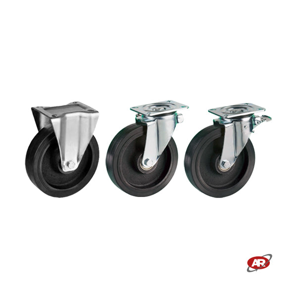 Elastic rubber wheels | BLACK | NUCLEAR CAST IRON | HIGH LOAD | SUPPORT | PLATE