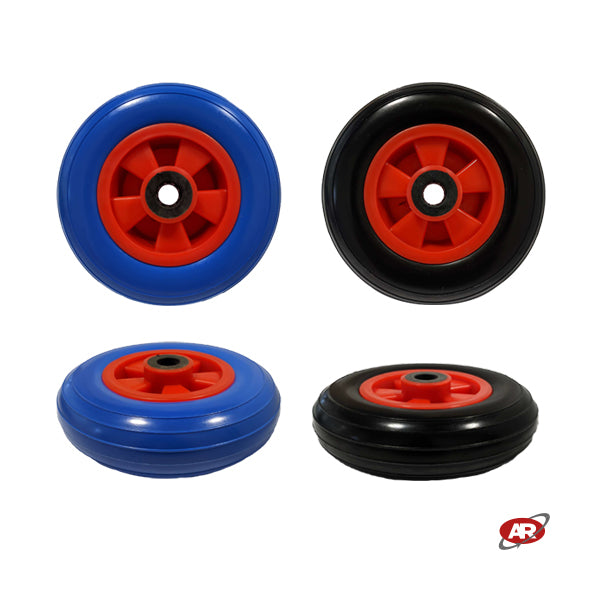 Roue increvable POUR CHARIOTS en noyau PLASTIQUE | 200-50 | Noir ou bleu | Trou de cage à rouleaux