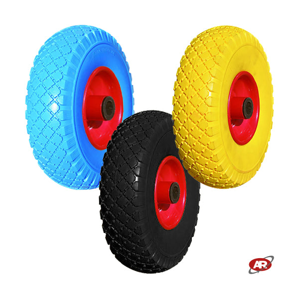 Roue increvable POUR CHARIOTS en âme TÔLE | 10“x3.00-4 | 260x73 | Bande de roulement C | Alésage de cage à rouleaux de 20 mm