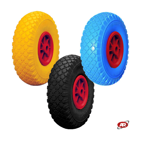 Roue increvable POUR CHARIOTS en noyau PLASTIQUE | 10“x3.00-4 | 260x73 | Trou de la bouche