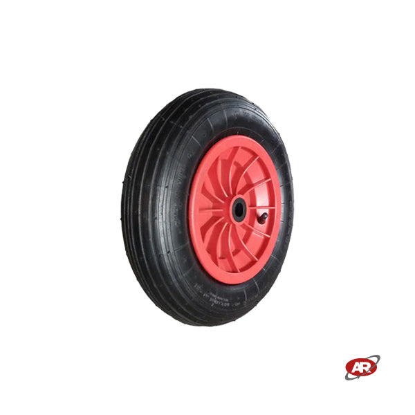 Roue pneumatique POUR BROUETTE avec noyau en plastique | Bande de roulement A | 16“x4.00-8 | 400 x 100 | Alésage de 25 mm pour bague ou cage à rouleaux