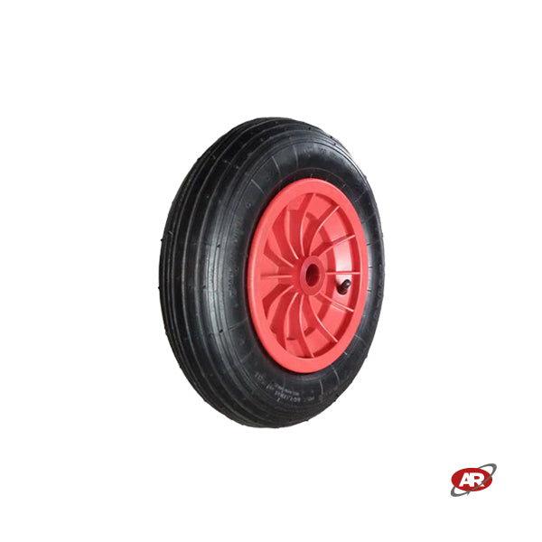Roue pneumatique POUR BROUETTE avec noyau en plastique | Bande de roulement A | 16“x4.00-8 | 400 x 100 | Alésage de 25 mm pour bague ou cage à rouleaux