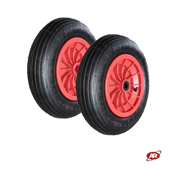 Roue pneumatique POUR BROUETTE avec noyau en plastique | Bande de roulement A | 16“x4.00-8 | 400 x 100 | Roulement à aiguilles ou cage à rouleaux, alésage de 20 mm