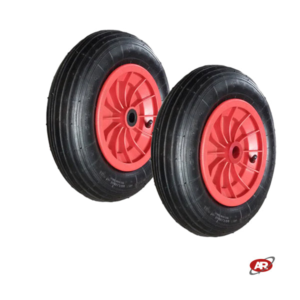 Roue pneumatique POUR BROUETTE avec noyau en plastique | Bande de roulement A | 16“x4.00-8 | 400 x 100 | Alésage de 25 mm pour bague ou cage à rouleaux