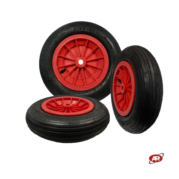 Roue pneumatique POUR BROUETTE avec noyau en plastique | Bande de roulement A | 14"x3.50-8 | 360 x 85 | Roulement à aiguilles ou cage à rouleaux, alésage de 20 mm