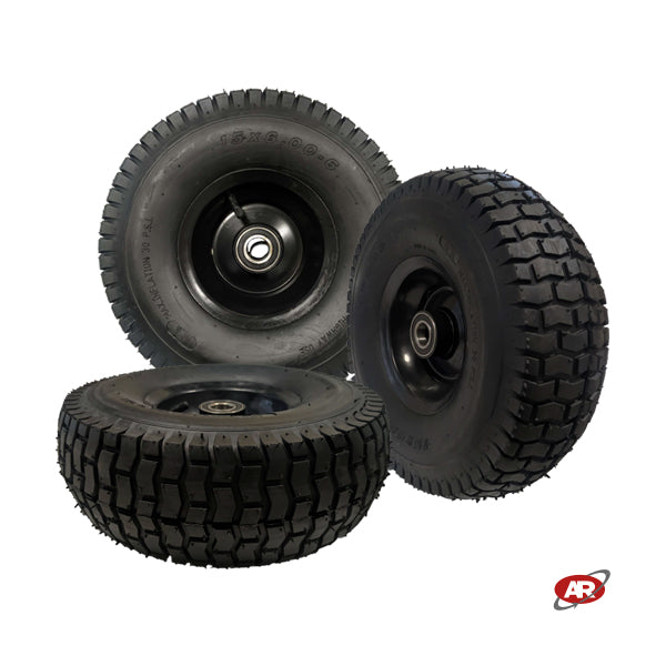 Roue pneumatique pour jardin en âme TÔLE | Bande de roulement GR | 15“x6.00-6 | 380 x 135 | Alésage de roulement à billes de 25 mm | PR3009N-2B