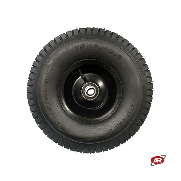 Roue pneumatique pour jardin en âme TÔLE | Bande de roulement GR | 15“x6.00-6 | 380 x 135 | Alésage de roulement à billes de 25 mm | PR3009N-2B