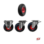 Carica l&#39;immagine nel visualizzatore Galleria, Ruote pneumatiche | PR1805-5 | Per CARRELLI industriali con SUPPORTO a Piastra | Rotella pneumatica FISSA | Rotella pneumatica  GIREVOLE | Rotella pneumatica GIREVOLE CON FRENO | Nucleo in LAMIERA VERNICIATA | 10“x3.00-4 | 260 x 85 | Portata 140 Kg
