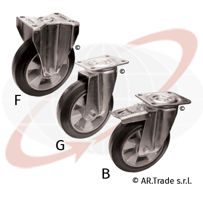 AR.Trade s.r.l Ruote elastiche nere con nucleo in alluminio supporto piastra