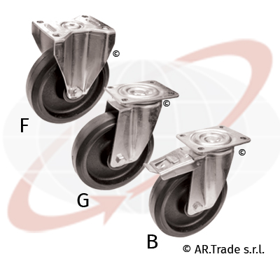 AR.Trade s.r.l Ruote elastiche nere con nucleo in ghisa supporto piastra