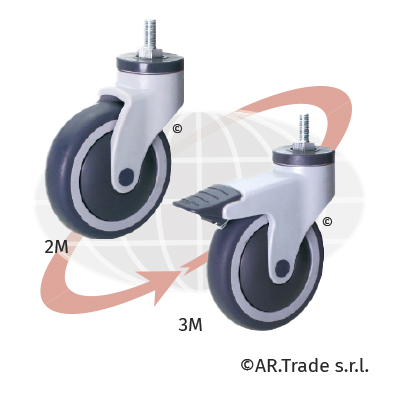 AR.Trade s.r.l ruote per il mobilio ruote gemellate in polipropilene e poliuretano termoplastico (TPU) con cuscinetti a sfere e perno filettato (MEDB)