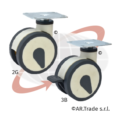 AR.Trade srl Ruote gemellate in nylon (PA) e TPU (poliuretano termoplastico) con foro liscio supporto PIASTRA TMEDB