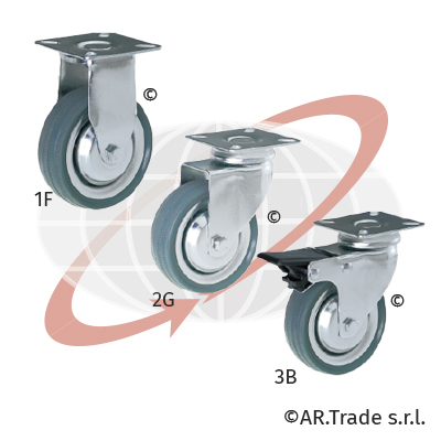 AR.Trade srl ruote in gomma grigia con nucleo in lamiera a rullini con supporti piastra